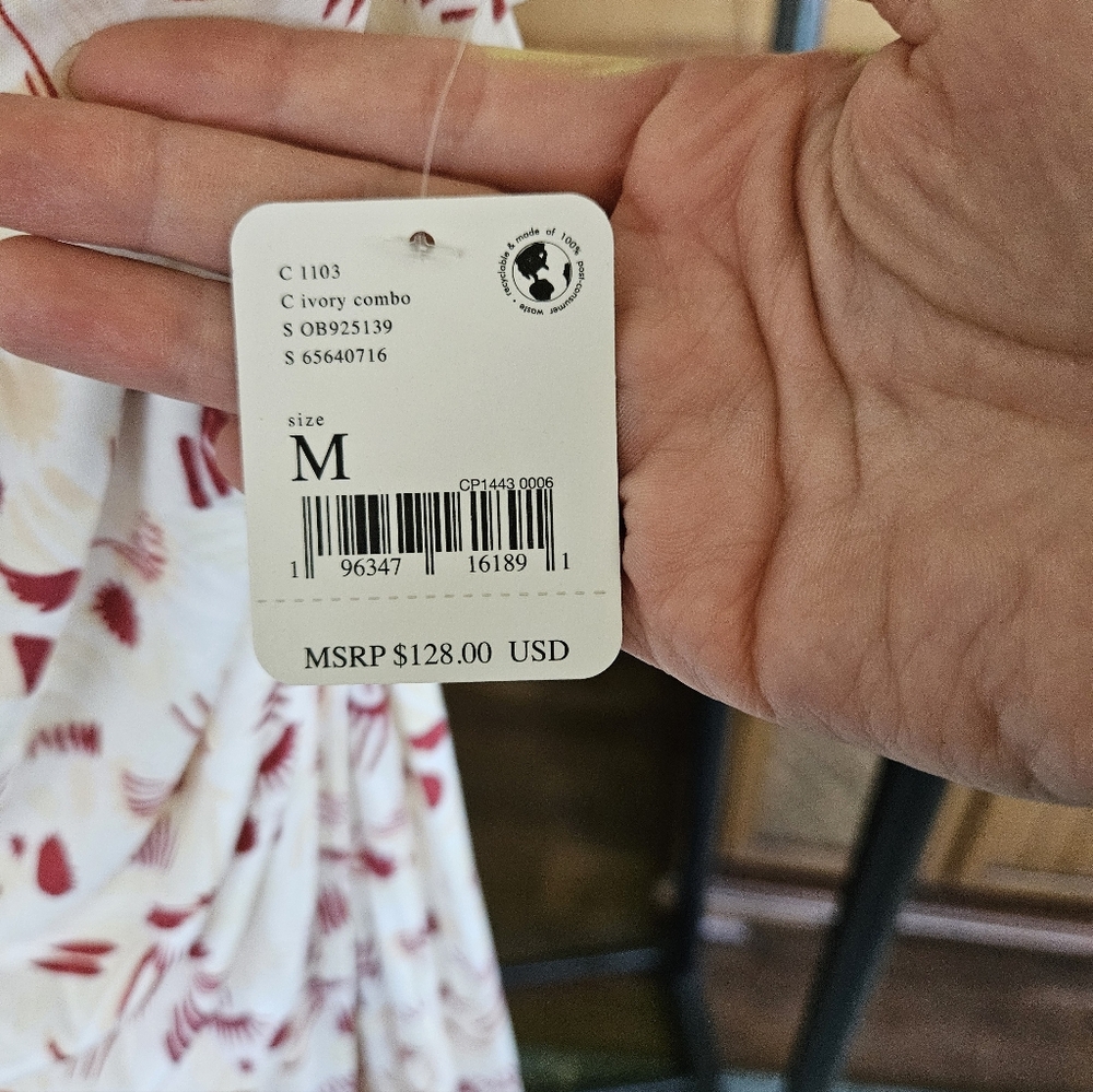 Free People Daria Open Back Ivory Maxi Dress with Red & Cream  Novelty Print SzM - Picture 4 of 7